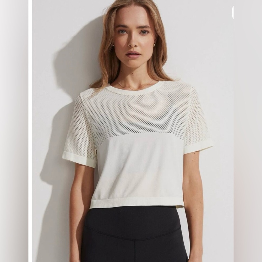 Varley Women's Cropped Mesh Active T-Shirt Butter Cream Size Small / Medium